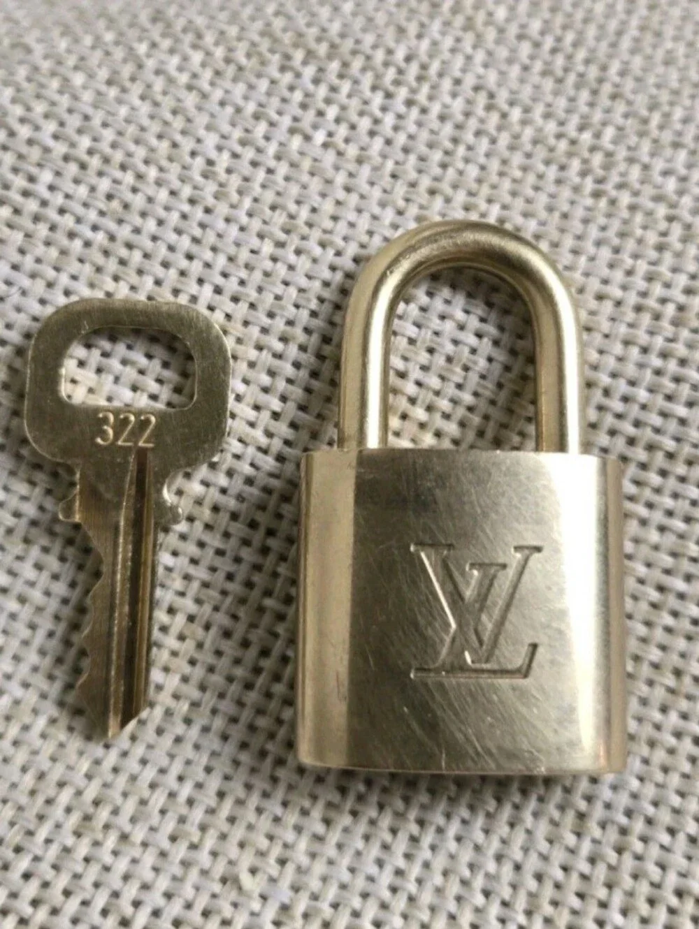 Louis Vuitton Lock and Key #322 Padlock Gold Bag Charm Authentic